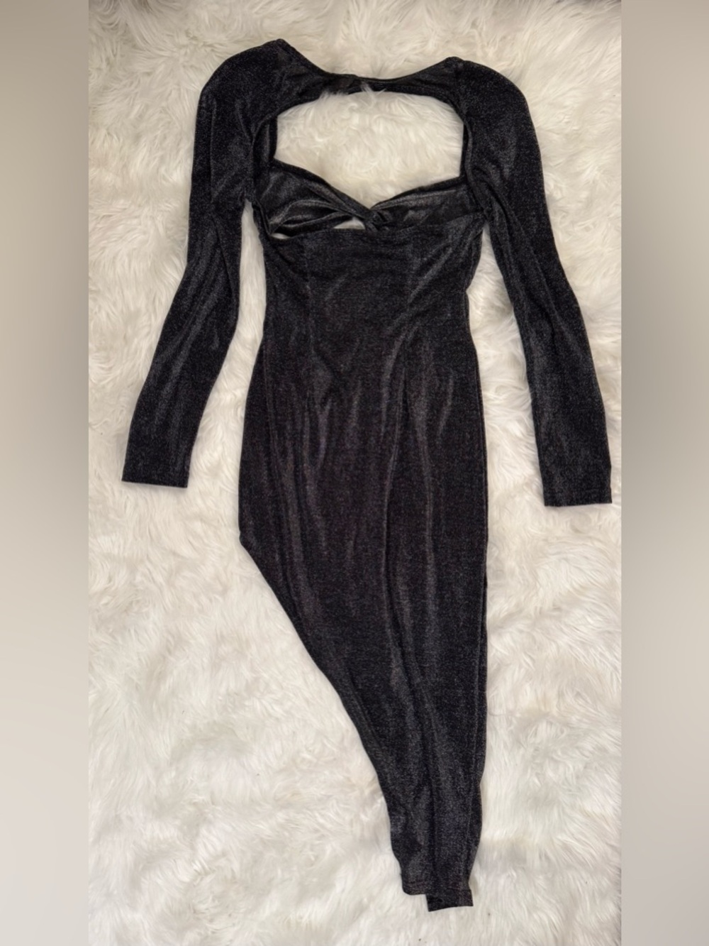 SHEIN Black Silver Shimmer Cutout Asymmetrical Mini Dress Size M - Picture 4 of 6